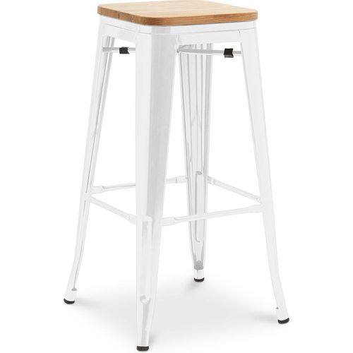 Tabouret De Bar Bistrot Metalix Design Industriel En Métal Et Bois Clair - 76 Cm - Nouvelle Édition Blanc