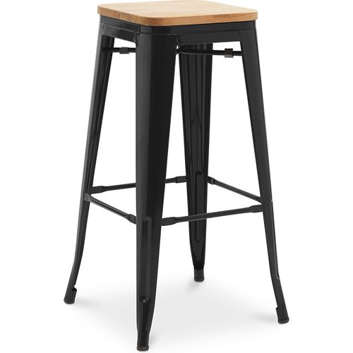 Tabouret De Bar Bistrot Metalix Design Industriel En Métal Et Bois Clair - 76 Cm - Nouvelle Édition Noir