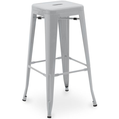 Tabouret De Bar - Design Industriel - 76cm - Metalix Gris Clair