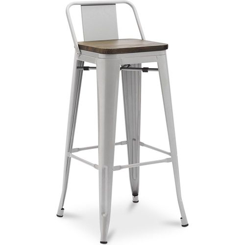 Tabouret De Bar Avec Petit Dossier Bistrot Metalix Design Industriel En Métal Et Bois Foncé - 76 Cm - Nouvelle Édition Gris Clair