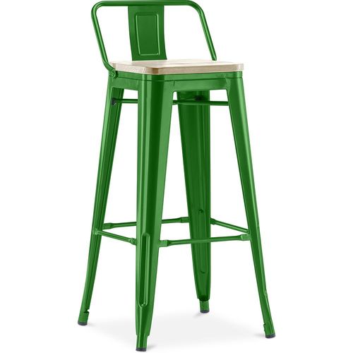 Tabouret De Bar Avec Petit Dossier Bistrot Metalix Design Industriel En Métal Et Bois Clair - 76 Cm - Nouvelle Édition Vert