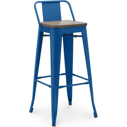 Tabouret De Bar Avec Petit Dossier Bistrot Metalix Design Industriel En Métal Et Bois Foncé - 76 Cm - Nouvelle Édition Bleu Foncé
