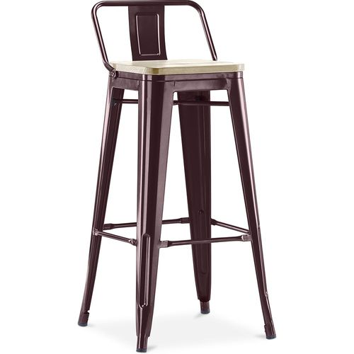 Tabouret De Bar Avec Petit Dossier Bistrot Metalix Design Industriel En Métal Et Bois Clair - 76 Cm - Nouvelle Édition Bronze
