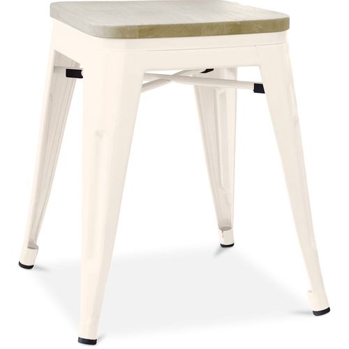 Tabouret Bistrot Metalix Design Industriel En Métal Et Bois Clair - 45 Cm - Nouvelle Edition Crème