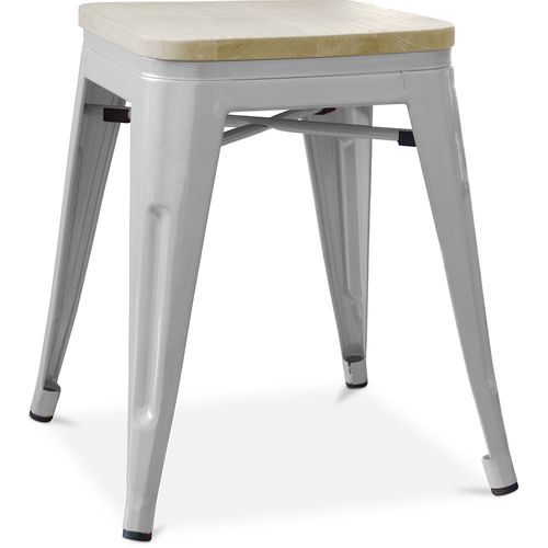 Tabouret Bistrot Metalix Design Industriel En Métal Et Bois Clair - 45 Cm - Nouvelle Edition Gris Clair