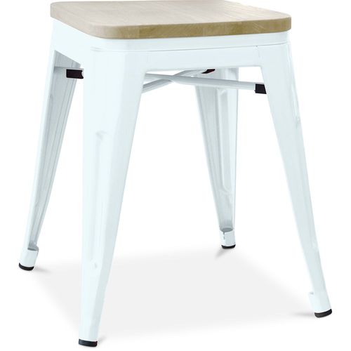 Tabouret Bistrot Metalix Design Industriel En Métal Et Bois Clair - 45 Cm - Nouvelle Edition Bleu Gris