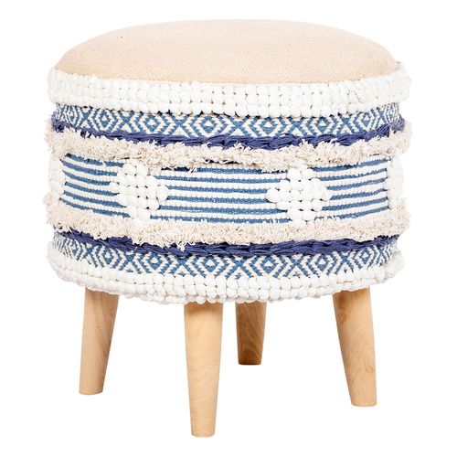 Tabouret Boho Bali Design En Bois De Pin, Coton - Zoe Bali Bleu