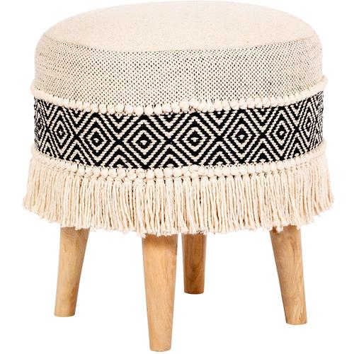 Tabouret Boho Bali Design En Bois De Pin, Coton - Joan Bali Noir