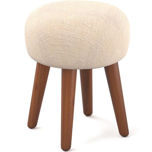 Tabouret Rond, Design Boho Bali En Bois Et Toile - Perka Blanc