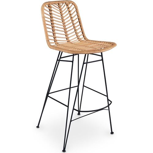 Tabouret De Bar En Rotin Et Métal, Design Boho Bali - Creto Naturel
