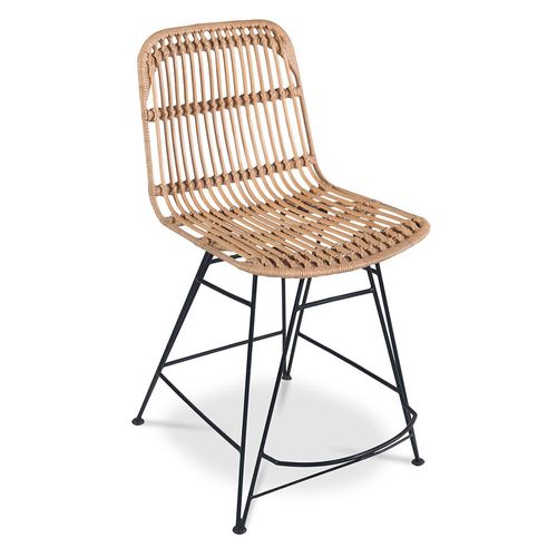 Chaise Haute En Métal Et Rotin, Design Boho Bali - Creto Noir
