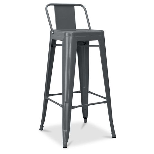 Tabouret De Bar Avec Dossier - Design Industriel - 76cm - Nouvelle Édition -Metalix Gris Foncé
