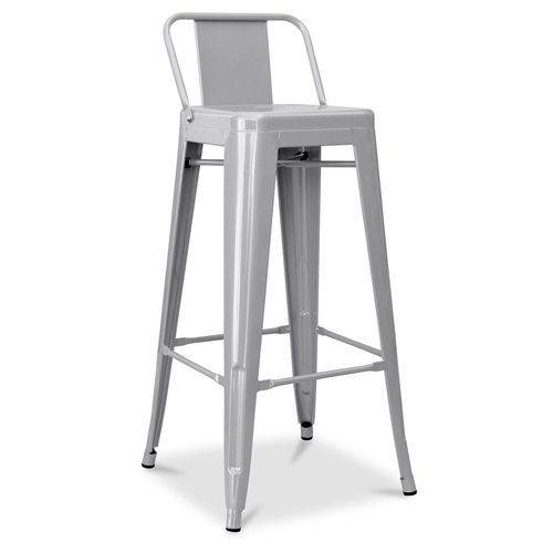 Tabouret De Bar Avec Dossier - Design Industriel - 76cm - Nouvelle Édition -Metalix Gris Clair