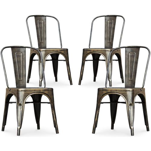 X4 Chaise De Salle À Manger Bistrot Metalix Au Design Industriel En Acier Brillant Siège Carré - Nouvelle Édition Bronze Métallisé