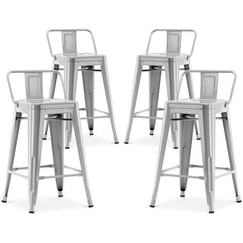 Lot De 4 Tabourets De Bar Avec Dossier - Design Industriel - 60cm - Nouvelle Édition - Metalix Acier