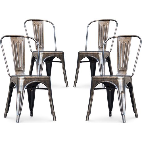 X4 Chaise De Salle À Manger Bistrot Metalix Design Industriel En Métal - Nouvelle Édition Bronze Métallisé