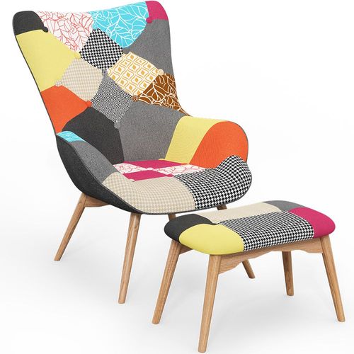 Fauteuil Avec Repose-Pieds Contor Patchwork Mero - Design Scandinave Multicolore