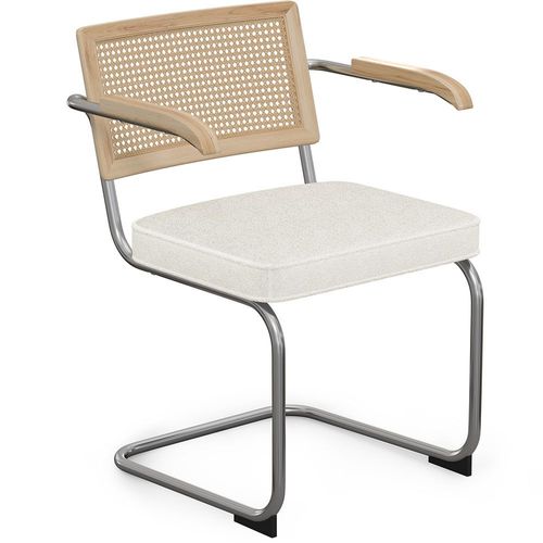 Chaise Avec Grille En Rotin Avec Accoudoir En Bouclette Fausse Fourrure Tapissée - Boucles Blanches - Jya Blanc