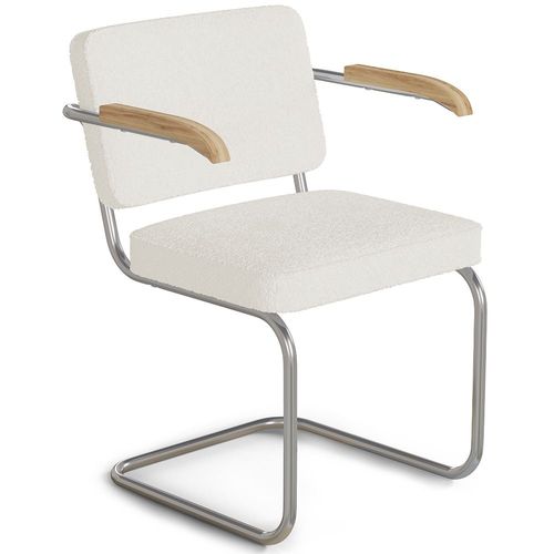 Chaise De Salle À Manger Avec Accoudoirs En Bouclette Fausse Fourrure Tapissée - Boucles Blanches - Nui Blanc