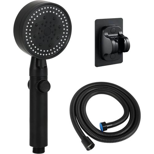 Ershi-Pommeau De Douche Noir Avec 6 Modes De Jet, Tuyau Flexible De 1,5 M, Support Inclus. Économie D'eau, Pratique Et Haute Press[155] 