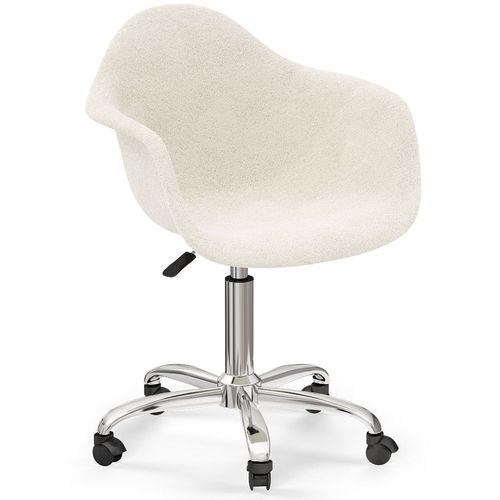 Chaise De Bureau Pivotante En Bouclette Fausse Fourrure Tapissée - Boucles Blanches - Loy Blanc