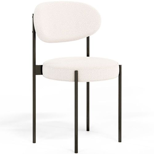 Chaise De Salle À Manger En Bouclette Fausse Fourrure Tapissée - Boucles Blanches - Métal Noir - Martha Blanc