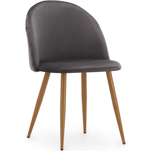 Chaise De Salle À Manger - Revêtue De Velours - Dossier Avec Motif - Bennett Gris Foncé