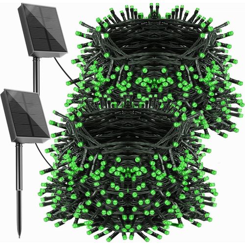 ERSHI-Lot de 2 guirlandes de Noël solaires d'extérieur - 20 m - 200 LED - Résistantes aux intempéries - 8 modes - Pour jardin, bal[771]
