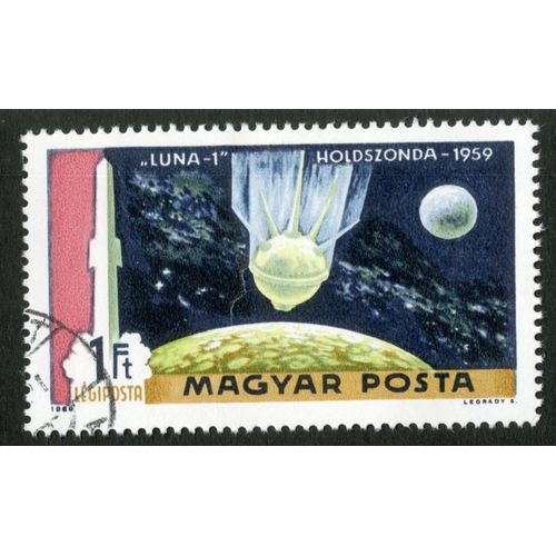 Timbre Oblitéré Magyar Posta, Luna 1, Holdszonda ,1959, Légiposta, 1 Ft