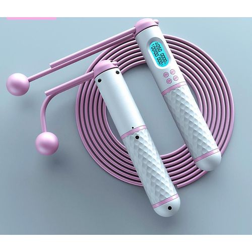 Corde À Sauter, Corde À Sauter Sans Corde Lestée Numérique, Corde À Sauter Sans Fil Réglable Pour L'entraînement Physique Homfitness Blanc Rose