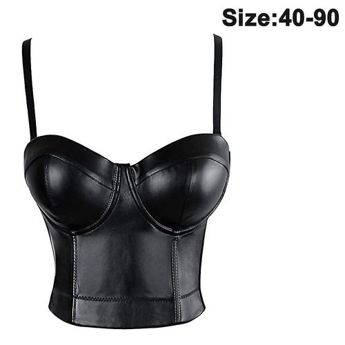 Bustier En Cuir Pour Femme, Haut Corset, Soutien-Gorge Noir, Gilet Gainé De Poitrine, 40 À 90, Noir