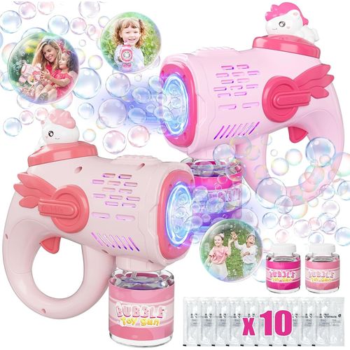 Ershi-Pistolet A Bulle, 2 Pièces Pâques Machine A Bulle Avec 2 Bouteilles 10 Emballers Bulles De Savon Enfant, Jeux Exterieur Enfa[1133]