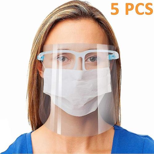 Lot de 5 visières de protection du visage avec porteurs de lunettes en plastique, écran de protection, écran facial, visière de protection, visière de protection du visage