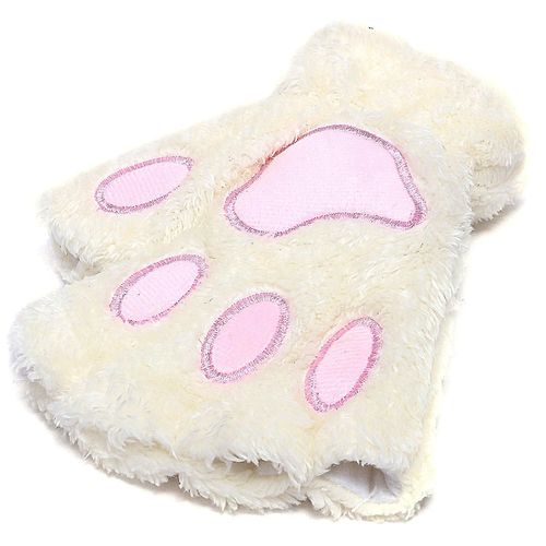 Gant De Griffe De Patte De Chat En Peluche D'ours Pour Femmes, Gants Blancs Doux D'hiver Sans Doigts, Mitaines Blanches