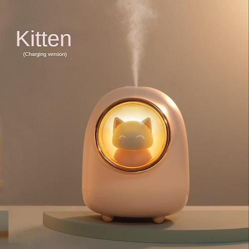 Humidificateur de chambre à coucher, mini humidificateur pour bébé, humidificateur de plantes, bureau avec paramètres de brouillard élevés et faibles, capsule spatiale de dessin animé, petit humidificateur de hamster, 1 kitty