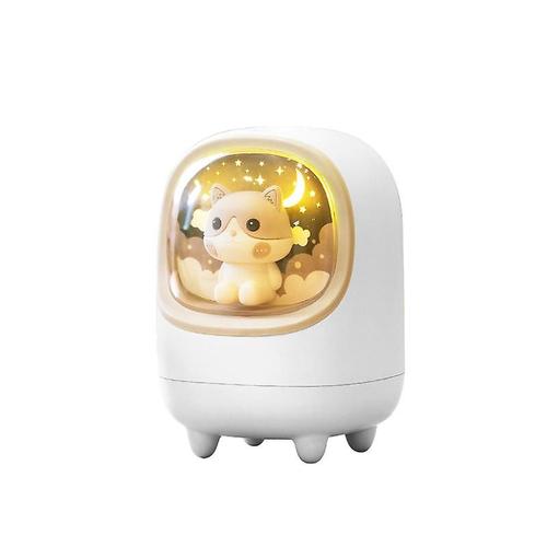 Humidificateur de chambre à coucher, mini humidificateur pour bébé, humidificateur de plantes, bureau avec paramètres de brouillard élevés et faibles, capsule spatiale de dessin animé, petit humidificateur de hamster, 1 pièce, chat blanc