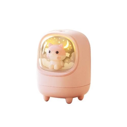 Humidificateur de chambre à coucher, mini humidificateur pour bébé, humidificateur de plantes, bureau avec paramètres de brouillard élevés et faibles, capsule spatiale de dessin animé, petit humidificateur de hamster, 1 pièce, chat rose