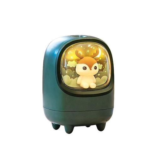 Humidificateur de chambre à coucher, mini humidificateur pour bébé, humidificateur de plantes, bureau avec paramètres de brouillard élevés et faibles, capsule spatiale de dessin animé, petit humidificateur de hamster, 1 pièce, cerf vert