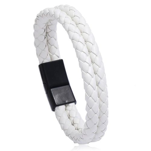 Bracelet Tressé Double Cercle Pour Hommes, Tendance Vintage, Simple, En Simili Cuir, À La Mode, Blanc