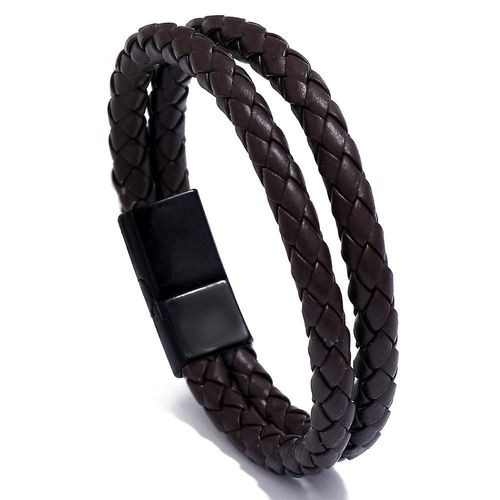 Bracelet Tressé Double Cercle Pour Hommes, Tendance Vintage, Simple, En Simili Cuir, À La Mode, Marron