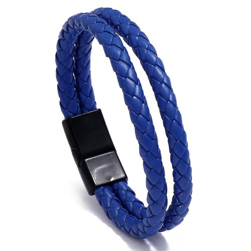 Bracelet Tendance Homme Vintage Tressé Double Cercle Simple Mode Bracelet Simili Cuir Bracelet Bleu