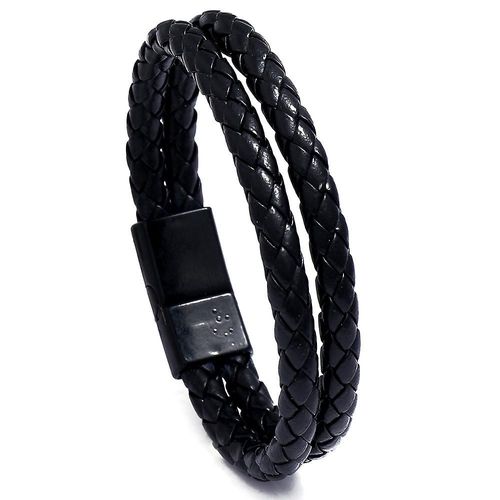 Bracelet Tressé Double Cercle Pour Hommes, Tendance Vintage, Simple, En Simili Cuir, À La Mode, Noir