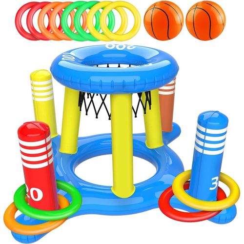 Ershi-Jeux Piscine Gonflable Set, 2 En 1 Jeux D'eau En Piscine, Panier De Basket Flottant Et Lancer D'anneaux, Journée D'été Jeu P[75]