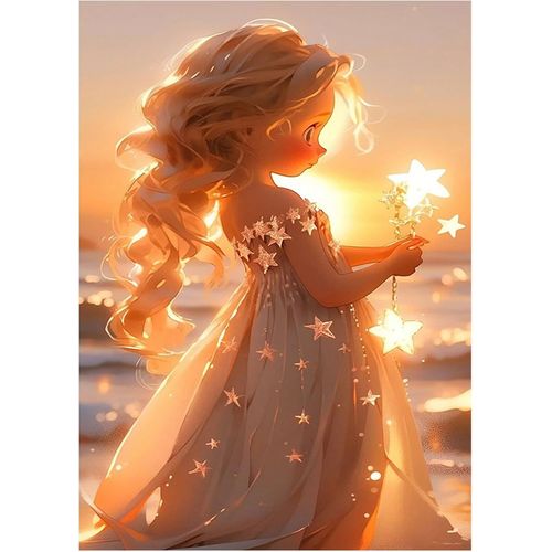 Eryi-Peinture Diamant Femme Avec Étoiles 30 X 40 Cm Diamond Painting Fille À La Mer Plage Diamond Painting Princesse Mosaïque Pei[7171]