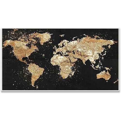 Eryi-85x45cm Diy Broderie Diamant 5d Or Noir, Diamond Painting Carte Du Monde Peinture Par Numéro Paysage, Cristal Chambre Bain M[7441]