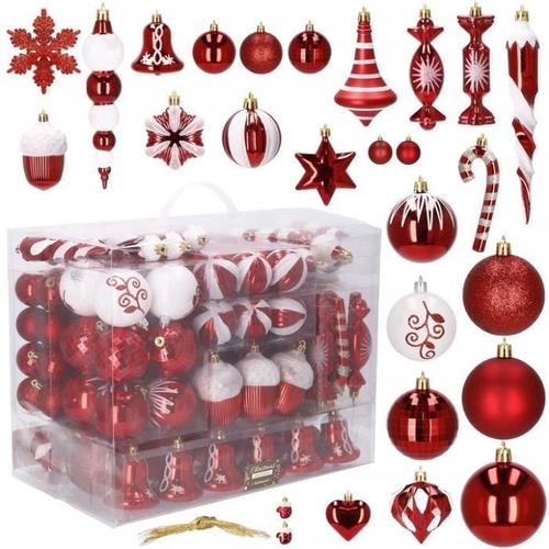 SPRINGOS® Boule de Noël Boule d'arbre de Noël 153 pièces Décoration pour Sapin incassables, différentes formes - Rouge