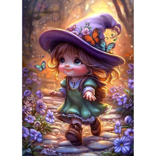 Eryi-Diy 5d Diamond Painting Kits Pour Adulte, Elfe Mignon Avec Chapeau Violet Diamond Art Kits, Full Drill Cristal Images Arts P[281]