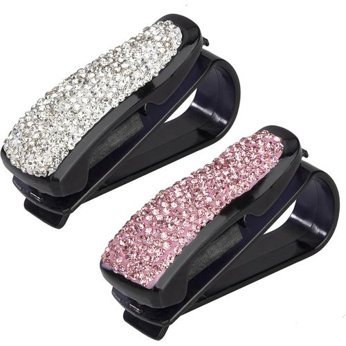 Eryi-Porte-Lunettes De Voiture Clip De Support De Lunettes De Soleil Avec Strass Porte-Cartes De Billet Pour Pare-Soleil Lot De 2[4962]