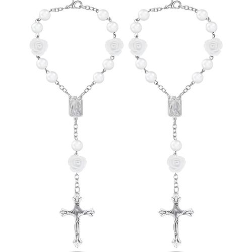 Eryi-2 Pièces Chapelet De Rétroviseur De Voiture, Chaîne De Prière Pour Conducteur, Bracelet De Rosaire De Voiture, Pendentif De [4346]
