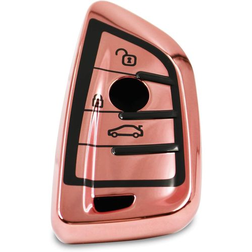 Eryi-Finest-Folia Coque De Clé De Voiture À 3 Boutons En Tpu Chromé Brillant Pour Clé De Voiture Bd (Chrome Or Rose)[2817]